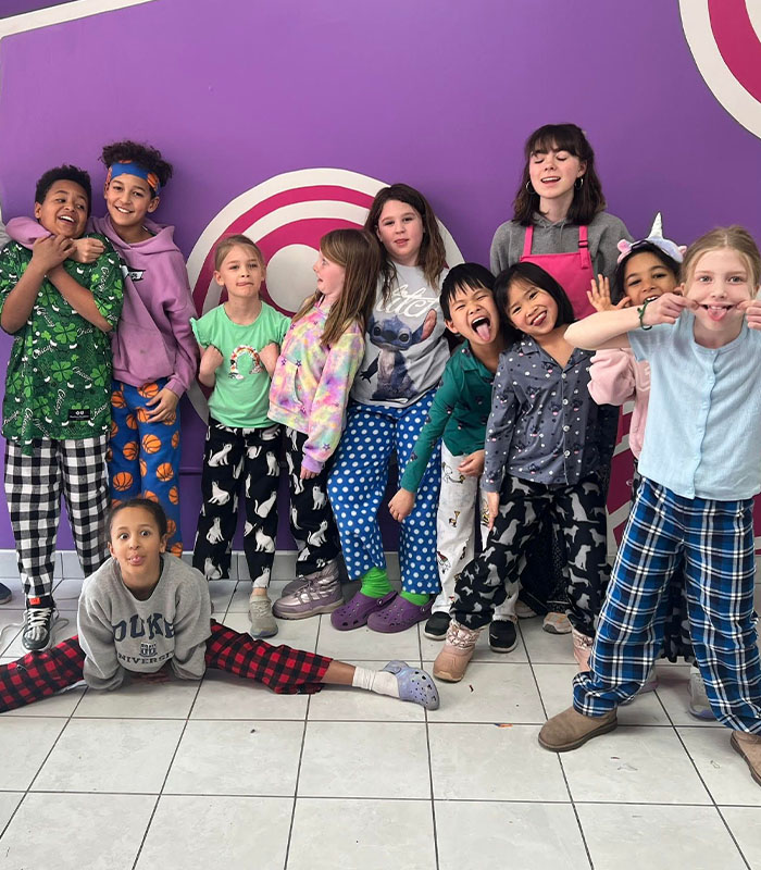 Group of kids having fun at workshop