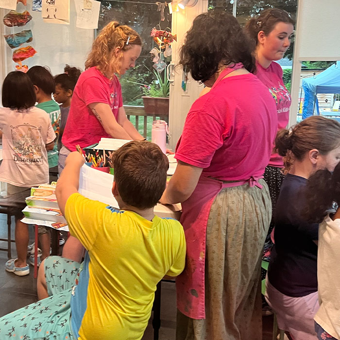 Group of kids having fun at workshop